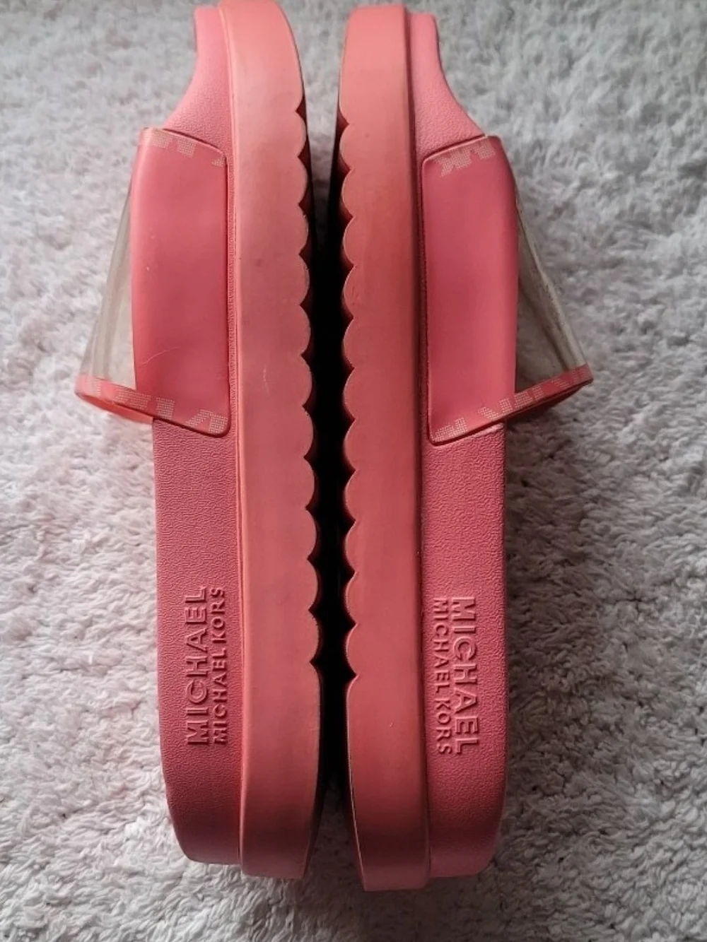 Michael Kors Coral Pink Clear-Strip Slide Sandals